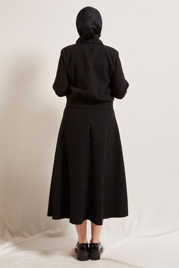 Tesettür giyim SİYAH DÜĞMELİ ETEKLİ TAKIM T 0541 - TRENDTESETTÜR