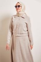 Vêtements hijab BEIGE COSTUME À JUPE BOUTONNE T 0541
