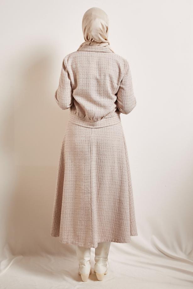 Tesettür giyim BEJ DÜĞMELİ ETEKLİ TAKIM T 0541 - TRENDTESETTÜR