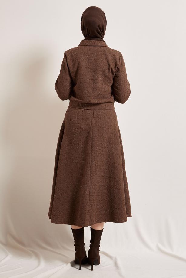 Tesettür giyim KAHVE DÜĞMELİ ETEKLİ TAKIM T 0541 - TRENDTESETTÜR