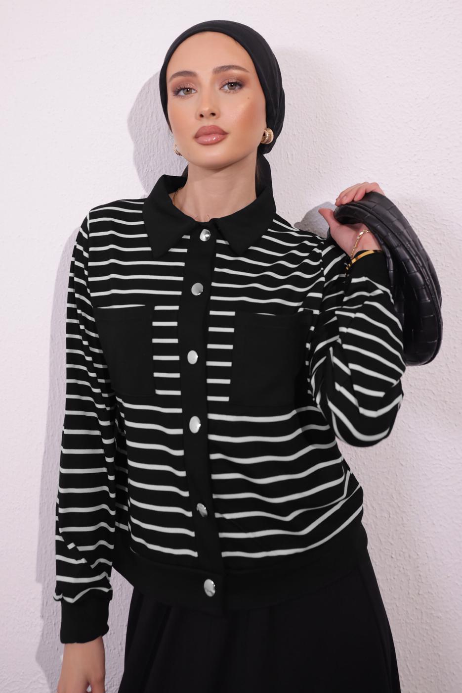 Vêtements hijab NOIR COSTUME À JUPE À RAYURES T 1154