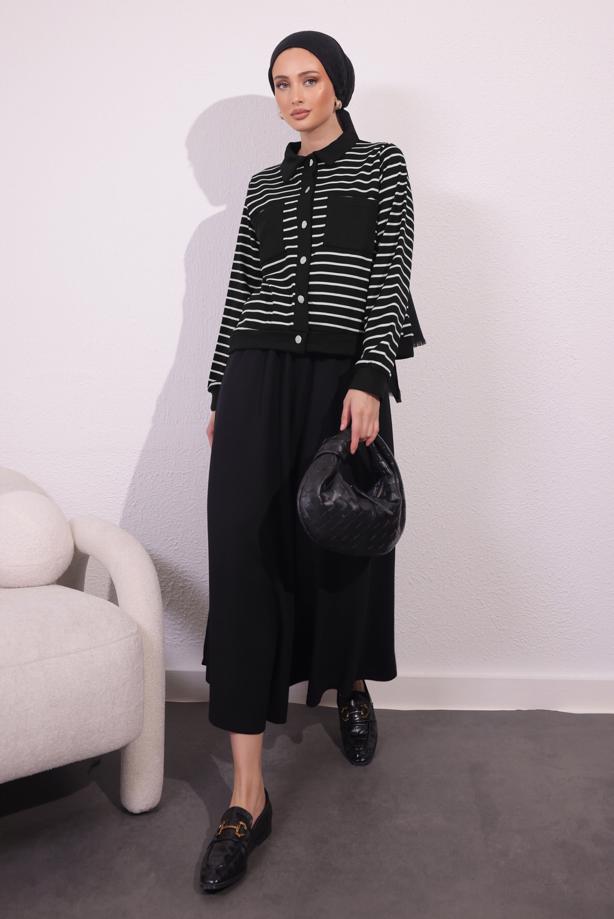 Tesettür giyim SİYAH ÖRME ETEKLİ TAKIM T 1154 - TRENDTESETTÜR
