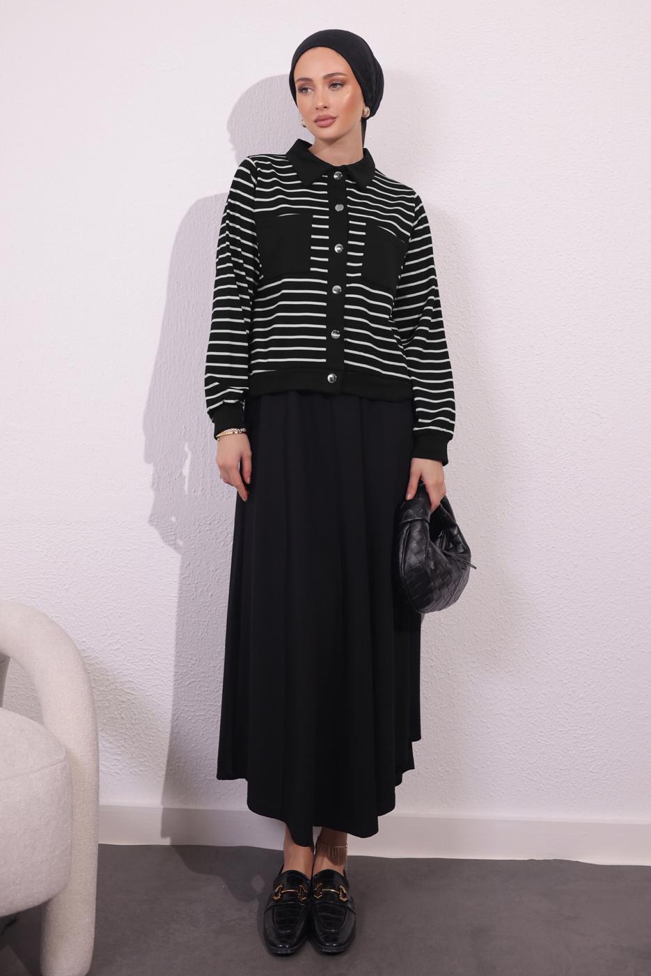 Vêtements hijab NOIR COSTUME À JUPE À RAYURES T 1154