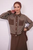 Vêtements hijab BRUN COSTUME À JUPE À RAYURES T 1154