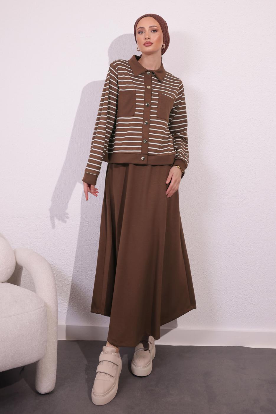 Vêtements hijab BRUN COSTUME À JUPE À RAYURES T 1154