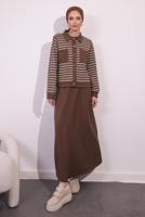 Vêtements hijab BRUN COSTUME À JUPE À RAYURES T 1154