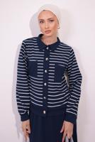 Vêtements hijab BLEU MARINE COSTUME À JUPE À RAYURES T 1154