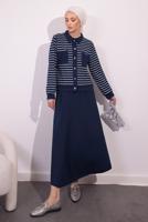 Vêtements hijab BLEU MARINE COSTUME À JUPE À RAYURES T 1154