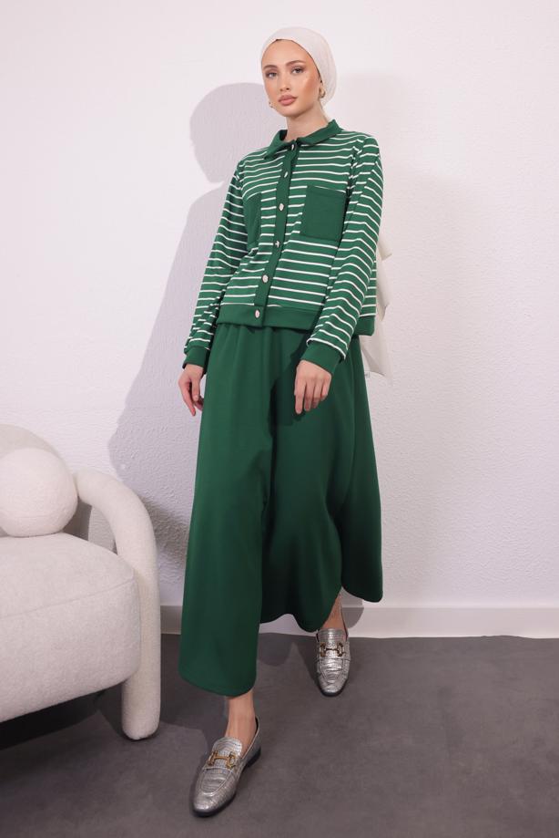 Tesettür giyim YEŞİL ÖRME ETEKLİ TAKIM T 1154 - TRENDTESETTÜR