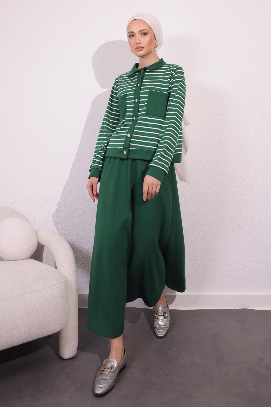 Vêtements hijab VERT COSTUME À JUPE À RAYURES T 1154