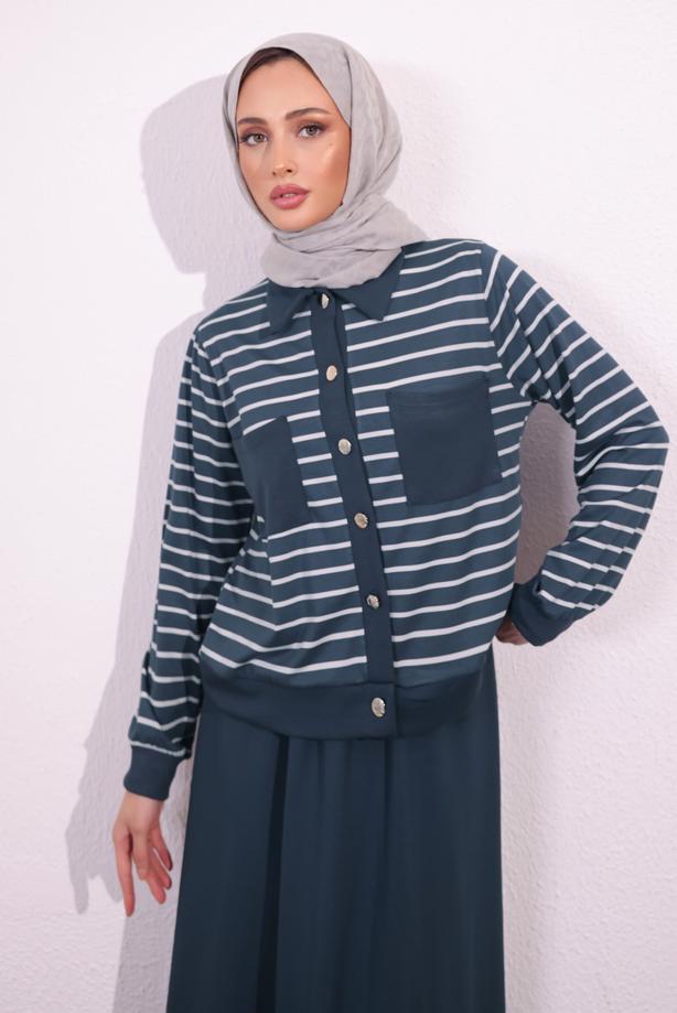 Tesettür giyim GRİ ÖRME ETEKLİ TAKIM T 1154 - TRENDTESETTÜR