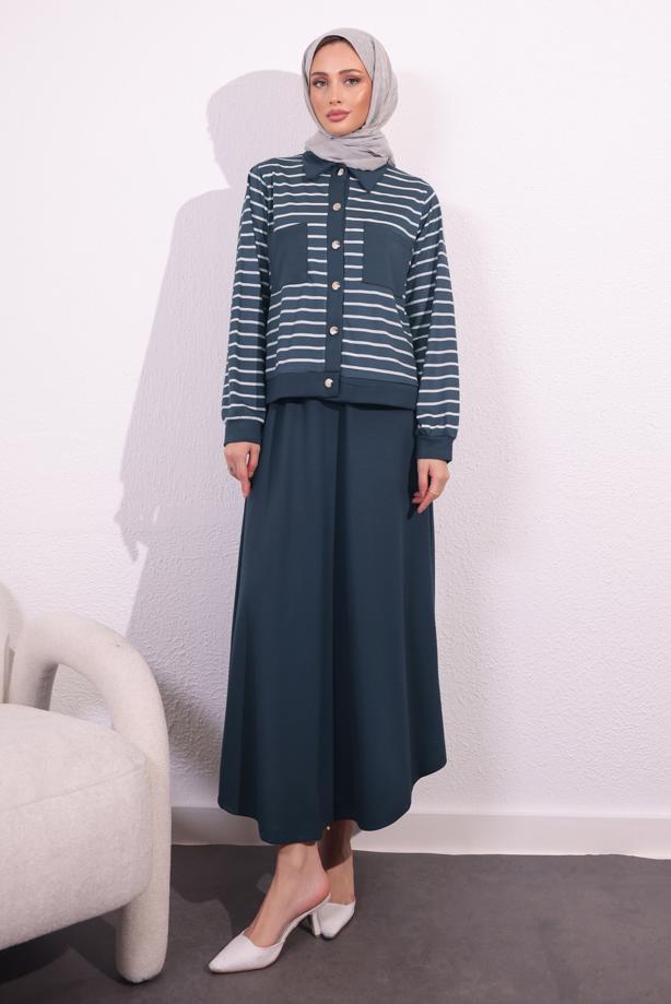 Tesettür giyim GRİ ÖRME ETEKLİ TAKIM T 1154 - TRENDTESETTÜR