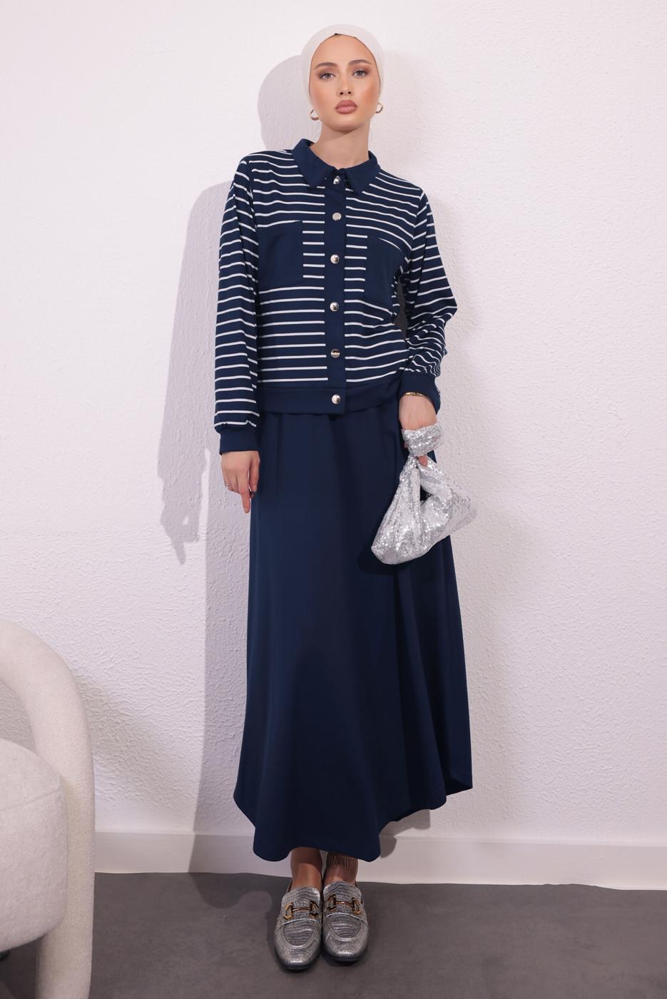 Vêtements hijab GRIS COSTUME À JUPE À RAYURES T 1154