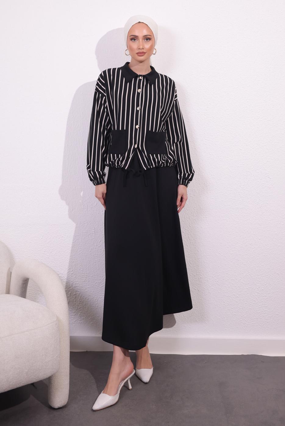 Vêtements hijab NOIR COSTUME À JUPE À RAYURES T 2154