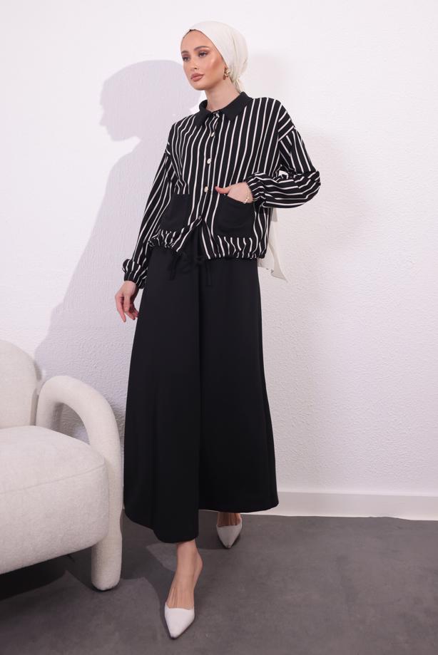 Tesettür giyim SİYAH ÖRME ETEKLİ TAKIM T 2154 - TRENDTESETTÜR