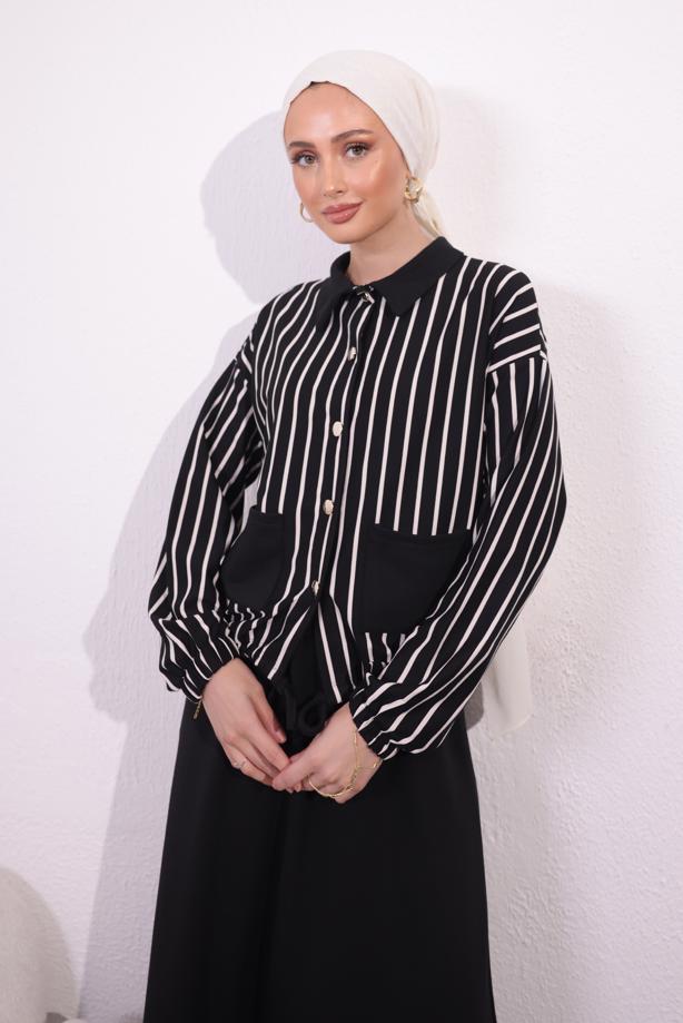 Tesettür giyim SİYAH ÖRME ETEKLİ TAKIM T 2154 - TRENDTESETTÜR