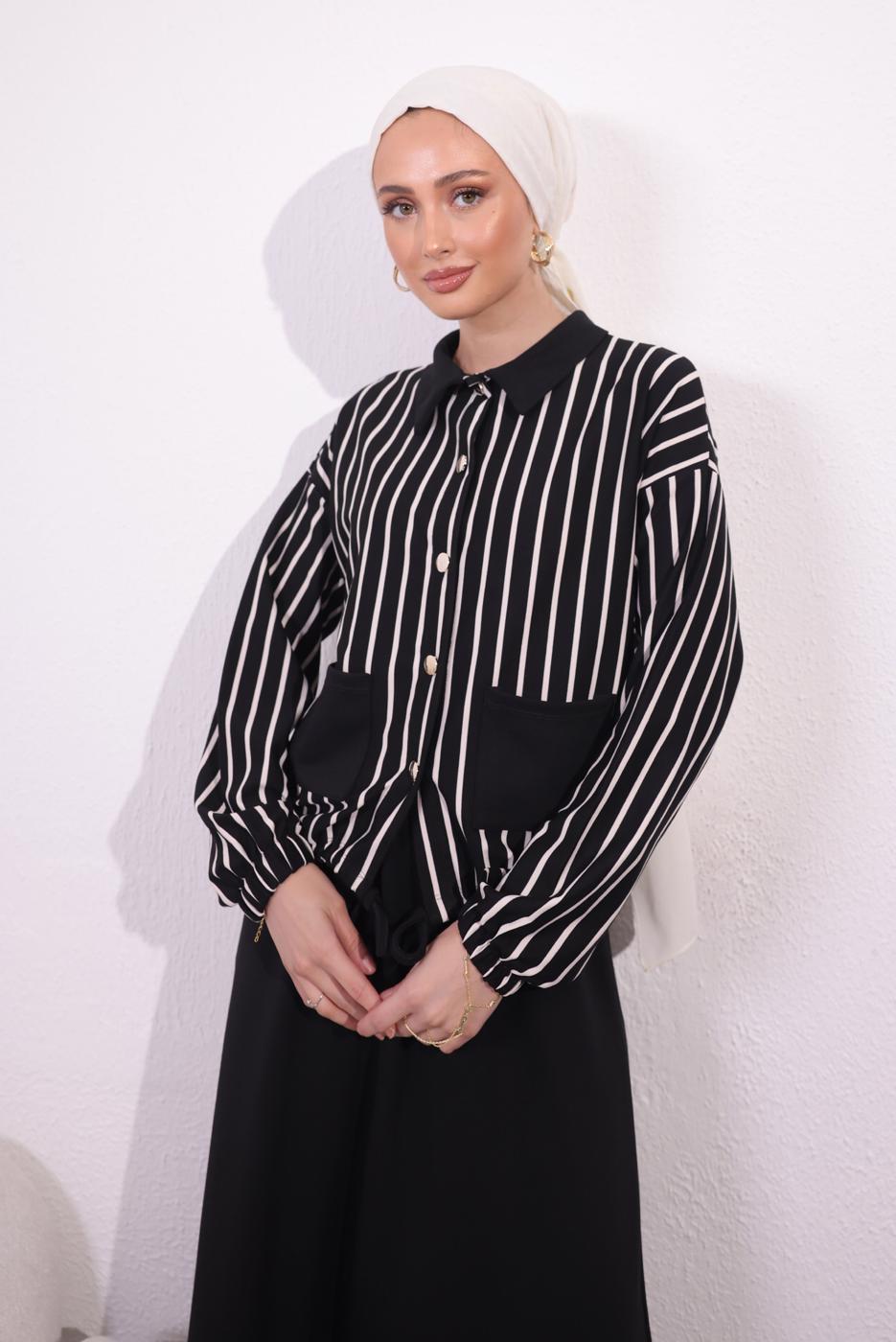 Vêtements hijab NOIR COSTUME À JUPE À RAYURES T 2154