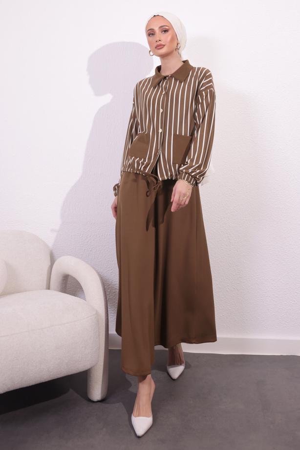 Hijab clothing BROWN STRIPED SKIRTED SUIT T 2154 - TRENDTESETTÜR