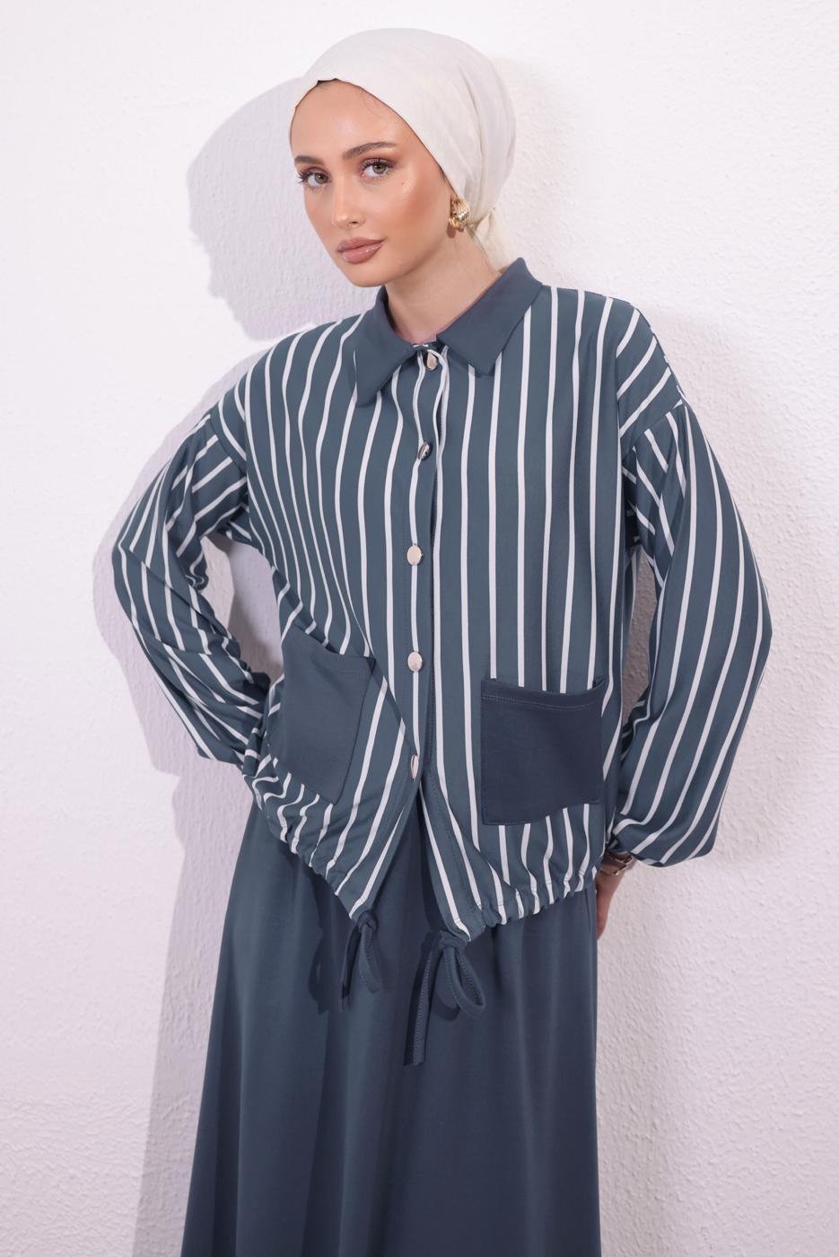 Vêtements hijab GRIS COSTUME À JUPE À RAYURES T 2154