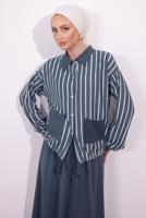 Vêtements hijab GRIS COSTUME À JUPE À RAYURES T 2154