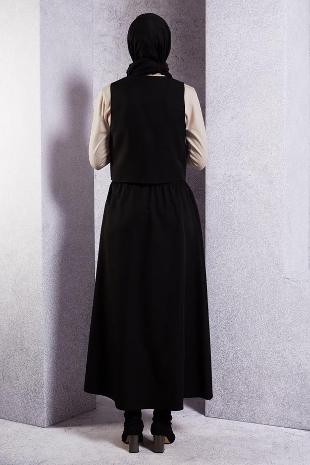 Tesettür giyim SİYAH YELEKLİ ETEKLİ TAKIM T 3637 - TRENDTESETTÜR