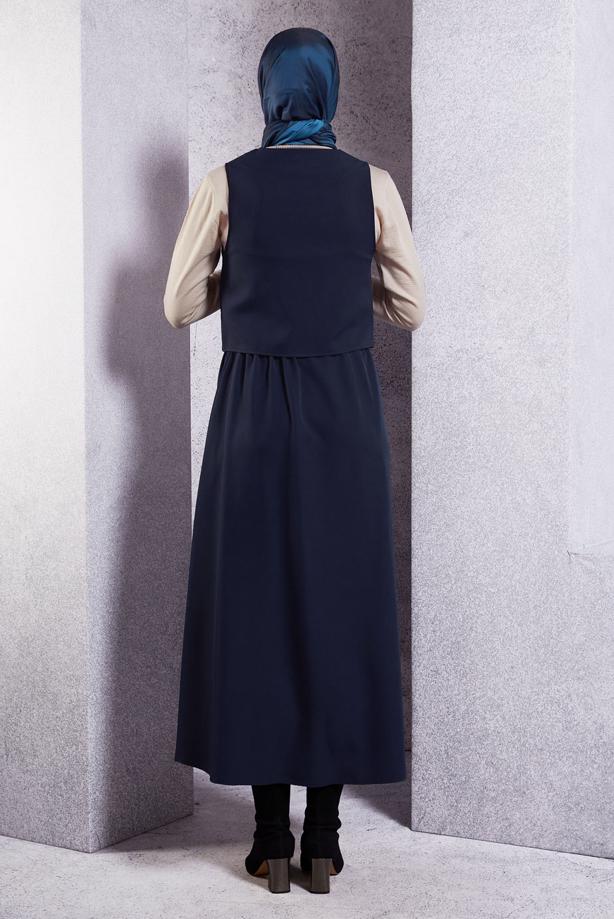 Tesettür giyim LACİVERT YELEKLİ ETEKLİ TAKIM T 3637 - TRENDTESETTÜR