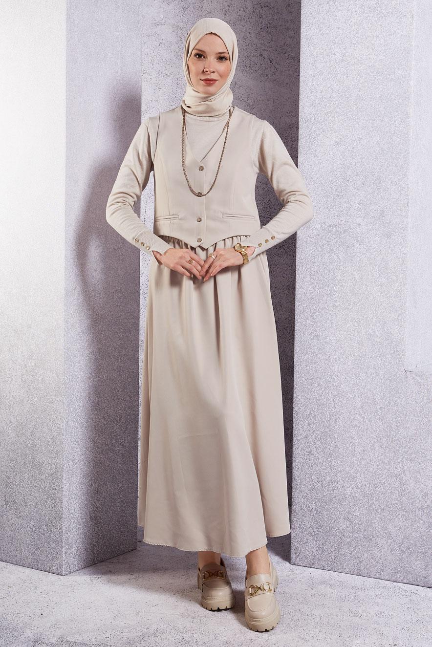 Vêtements hijab BEIGE COSTUME JUPE AVEC GILET T 3637