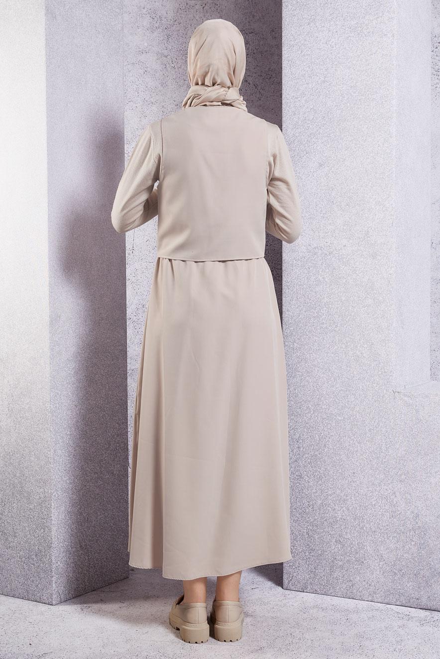 Vêtements hijab BEIGE COSTUME JUPE AVEC GILET T 3637