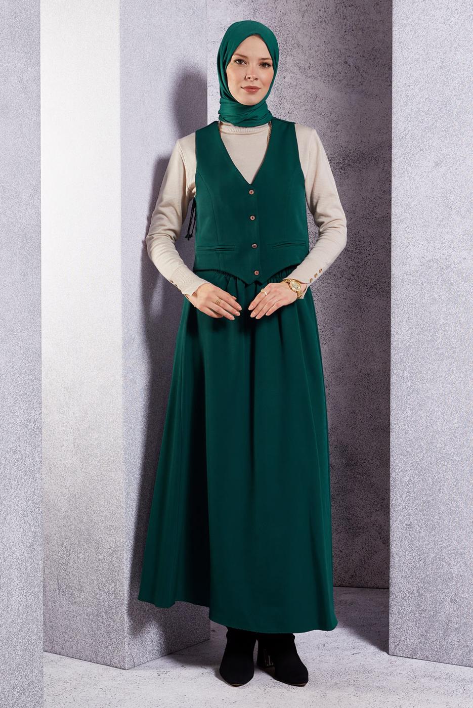 Vêtements hijab VERT COSTUME JUPE AVEC GILET T 3637