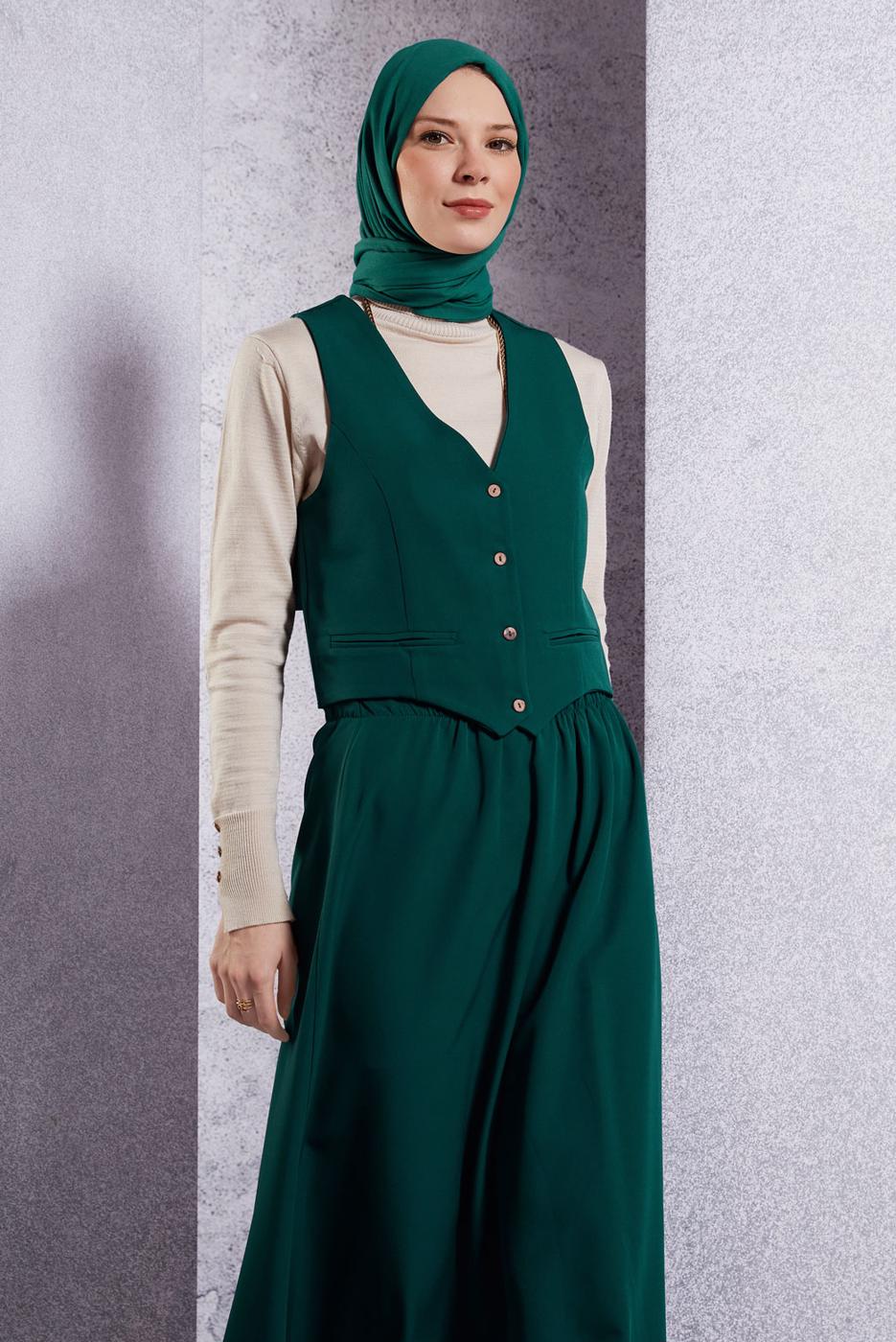 Vêtements hijab VERT COSTUME JUPE AVEC GILET T 3637