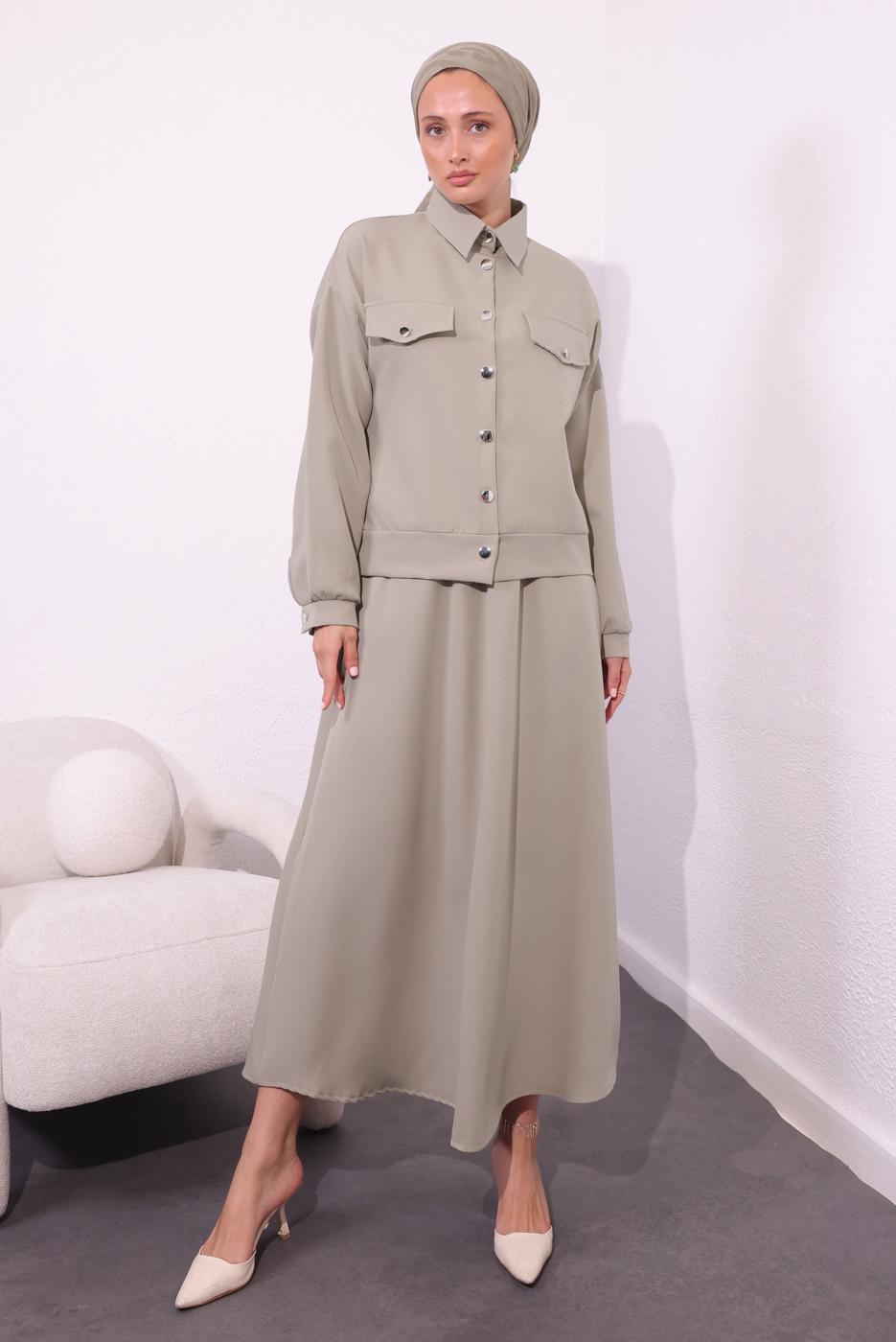 Tesettür giyim KUM ETEKLİ TESETTÜR TAKIM T 4554