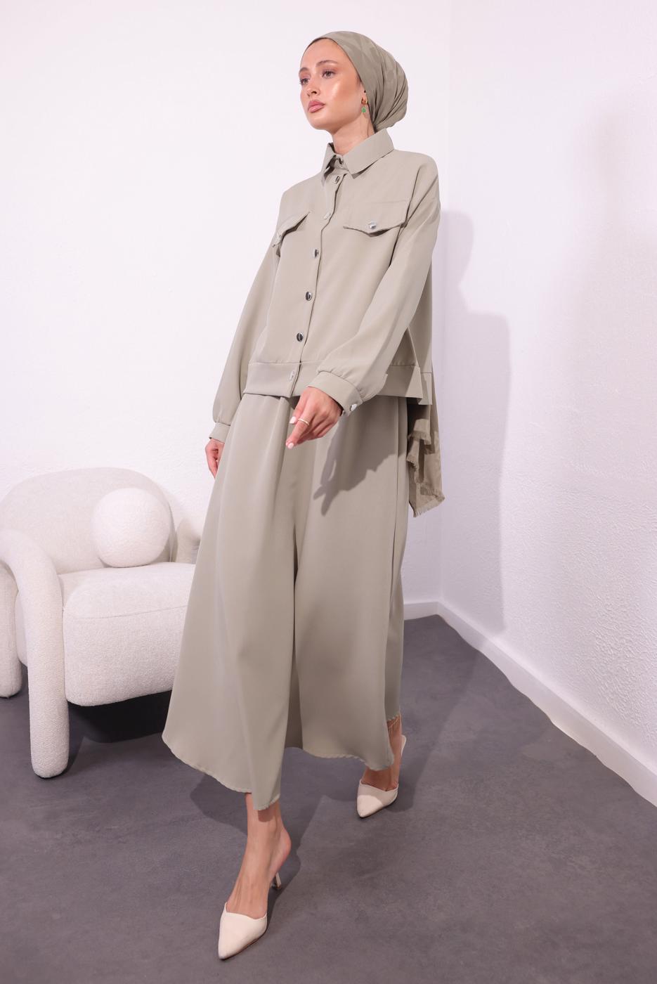 Tesettür giyim KUM ETEKLİ TESETTÜR TAKIM T 4554