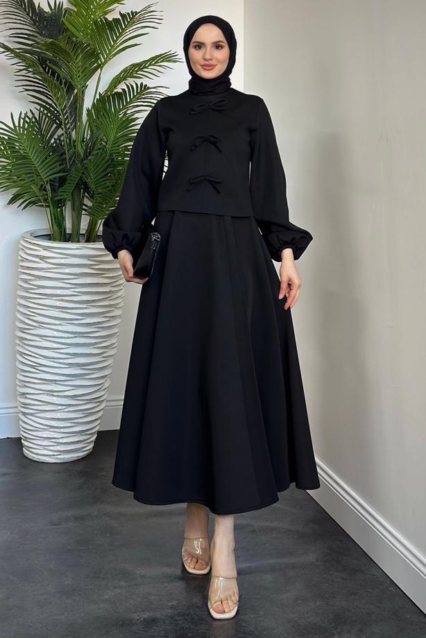 Tesettür giyim SİYAH ETEKLİ SCUBA TAKIM T 9416 - TRENDTESETTÜR