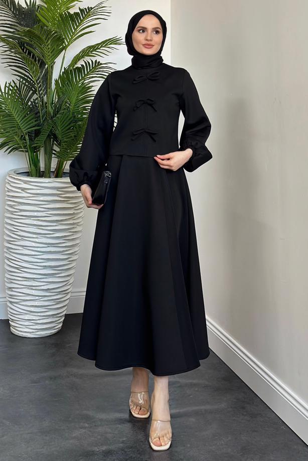 Tesettür giyim SİYAH ETEKLİ SCUBA TAKIM T 9416 - TRENDTESETTÜR