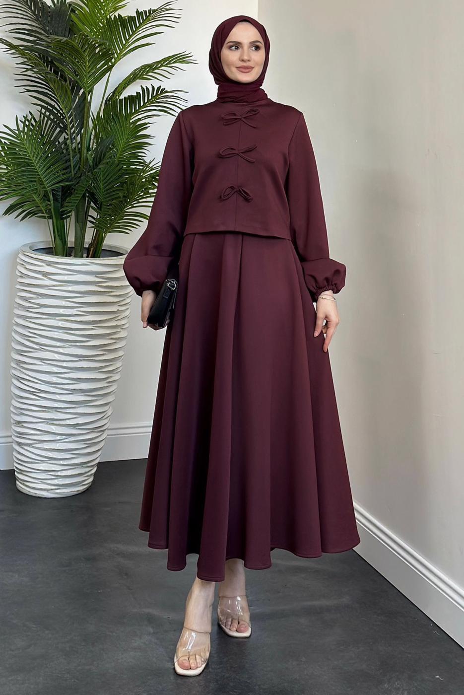 Tesettür giyim BORDO ETEKLİ SCUBA TAKIM T 9416