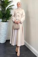 Tesettür giyim BEJ ETEKLİ SCUBA TAKIM T 9416