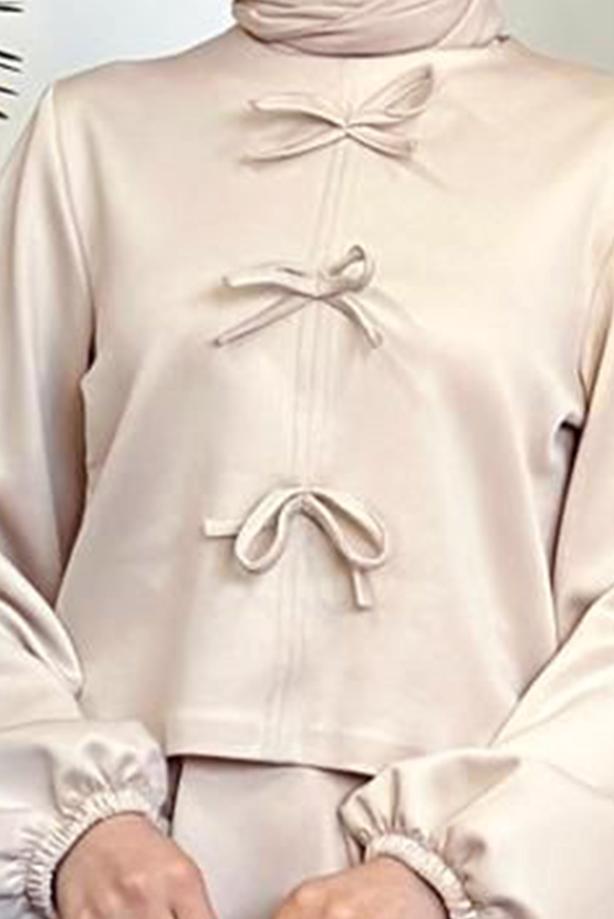 Tesettür giyim BEJ ETEKLİ SCUBA TAKIM T 9416 - TRENDTESETTÜR