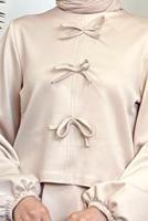 Tesettür giyim BEJ ETEKLİ SCUBA TAKIM T 9416