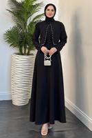Hijab clothing BLACK DRESS SUIT WITH PEARL T 6416