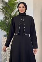 Hijab clothing BLACK DRESS SUIT WITH PEARL T 6416
