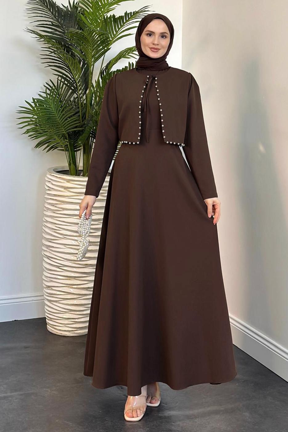 Vêtements hijab BRUN COSTUME AVEC PERLES T 6416