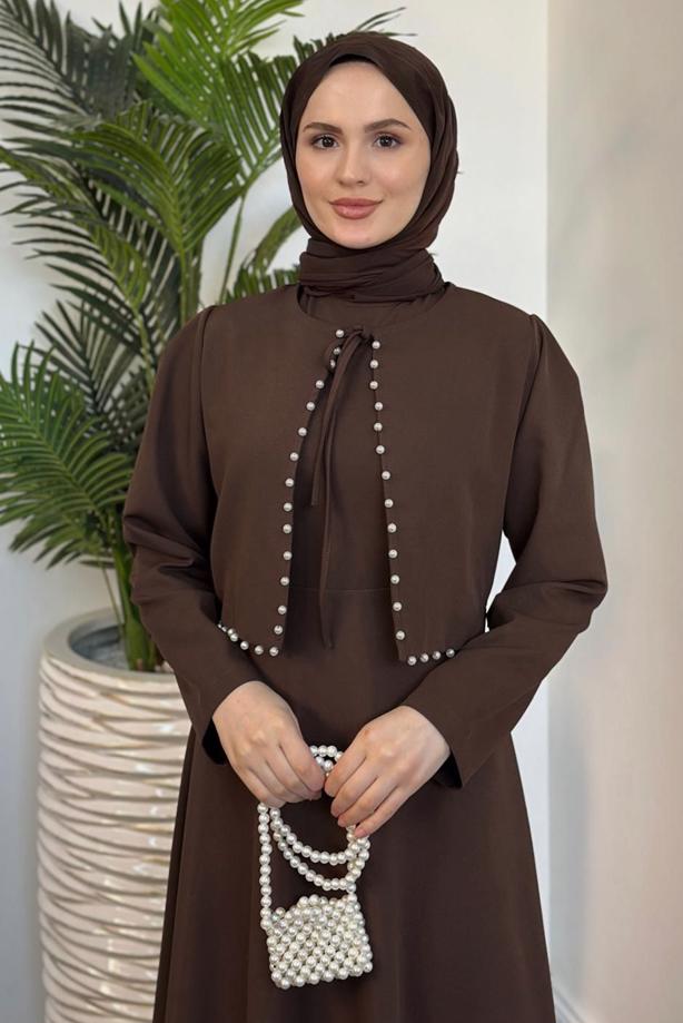 Vêtements hijab BRUN COSTUME AVEC PERLES T 6416 - TRENDTESETTÜR