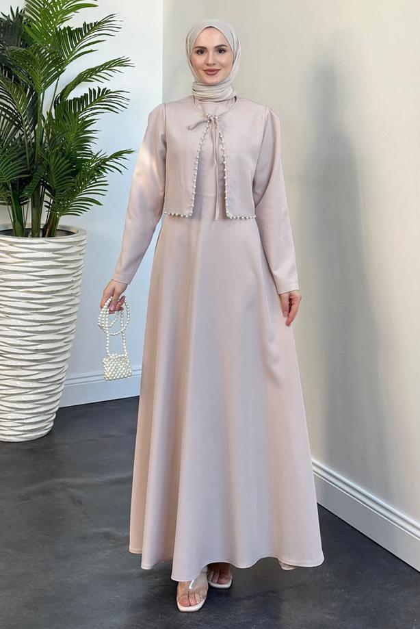 Vêtements hijab POUDRE COSTUME AVEC PERLES T 6416 - TRENDTESETTÜR