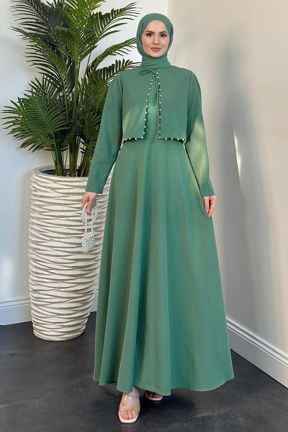 Vêtements hijab VERT COSTUME AVEC PERLES T 6416