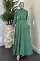 Tesettür giyim YEŞİL İNCİLİ ELBİSELİ TAKIM T 6416