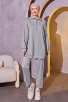 Tesettür giyim GRİ ÖRME PANTOLONLU TAKIM T 0144