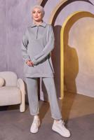 Tesettür giyim GRİ ÖRME PANTOLONLU TAKIM T 0144