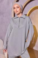 Tesettür giyim GRİ ÖRME PANTOLONLU TAKIM T 0144