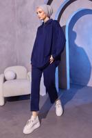 Tesettür giyim LACİVERT ÖRME PANTOLONLU TAKIM T 0144