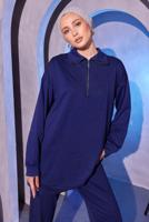 Tesettür giyim LACİVERT ÖRME PANTOLONLU TAKIM T 0144